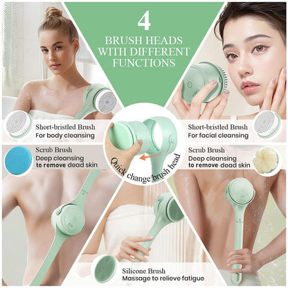 🚿 50% DE RÉDUCTION ! 🪥 Brosse de Bain Exfoliante Électrique à Long Manche – ABS – IPX7 & 1200 mAh & Double Poignée for Douche Relaxante