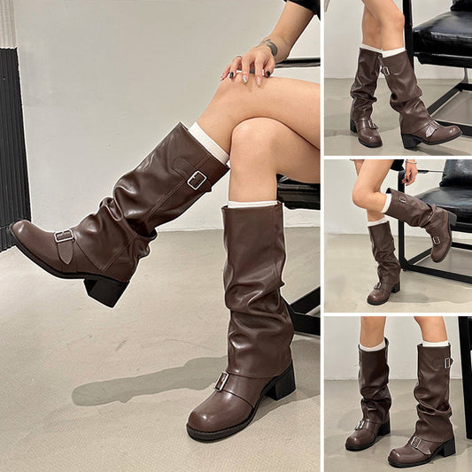 👢 -50% ! ✨ Bottes Longues Décontractées et Élégantes pour Femmes – Microfibre & Caoutchouc – Talon Bloc Stable & Design Facile à Enfiler pour Automne/Hiver 🍂