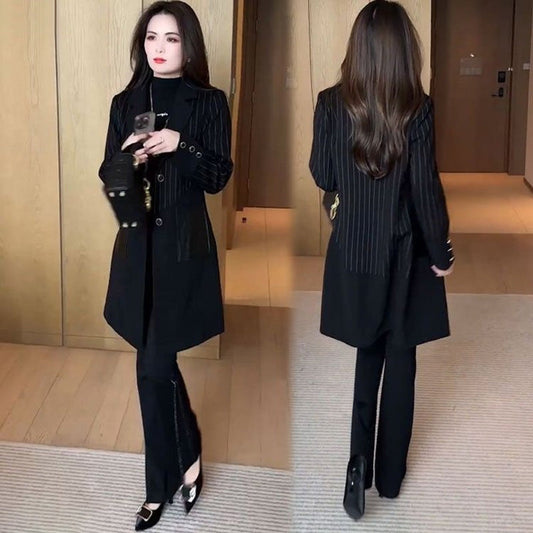 ⏳Spécial à durée limitée⏰Manteau élégant à rayures noires pour femme🧥