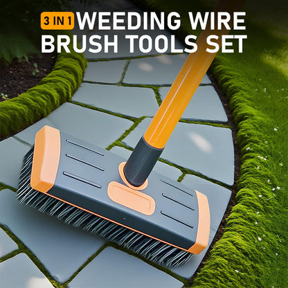 🌿🧹 PROMO FLASH 50% ! Ensemble 3 en 1 de Brosses Métalliques pour Désherbage – 2 Brosses + Manche Extensible, Poils Acier, Idéal Terrasses, Allées & Joints 🏡