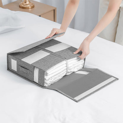🎁 -50% ! 🛏️ Set de Draps Pliables Organiseur – Lin Imitation + Carton – Fenêtre Transparente & Fermeture Solide pour Literie Queen/King 📦