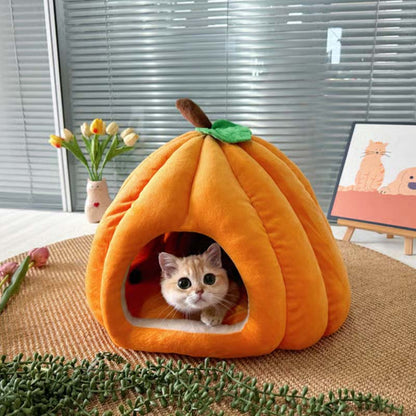 ✨ -50% ! 🐾 Lit Semi-Fermé Chaud et Douillet pour Animaux – Tissu Mélangé – Intérieur Peluche Épaisse – Base Anti-Humidité – Tailles S–L – Orange/Bleu/Gris 🐱🐶