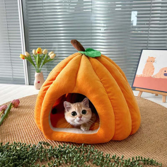 ✨ -50% ! 🐾 Lit Semi-Fermé Chaud et Douillet pour Animaux – Tissu Mélangé – Intérieur Peluche Épaisse – Base Anti-Humidité – Tailles S–L – Orange/Bleu/Gris 🐱🐶