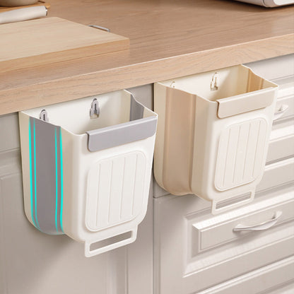 🗑️ -50% ! 🧹 Poubelle Suspendue Pliable Polyvalente pour Cuisine – PP + TPR – 6 L / 11 L – Beige/Gris – Gain de Place pour Petits Espaces 🏠