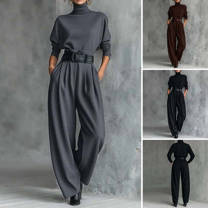 🏆58 % OFF !!⚡Women’s Elegant Turtleneck Top & High-Waist Pants Set (Get a Free Belt)👚👖