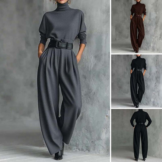 🏆58 % OFF !!⚡Women’s Elegant Turtleneck Top & High-Waist Pants Set (Get a Free Belt)👚👖