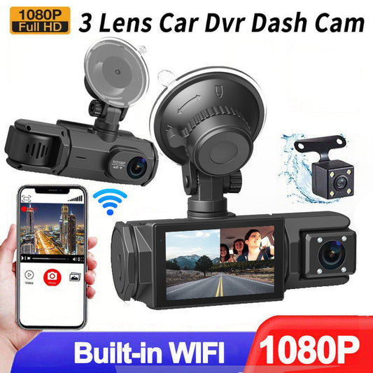🚗 HD 1080p Triple-Lens Car DVR with Auto Reverse Camera + Parking Monitor