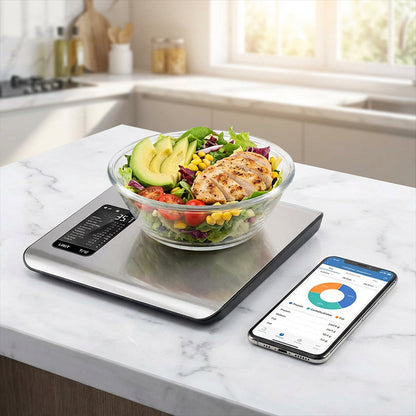 ⚖️ Balance de Cuisine Nutritionnelle Connectée – Analyse de 19 Valeurs Nutritionnelles, 5 kg avec Application Bluetooth 📊