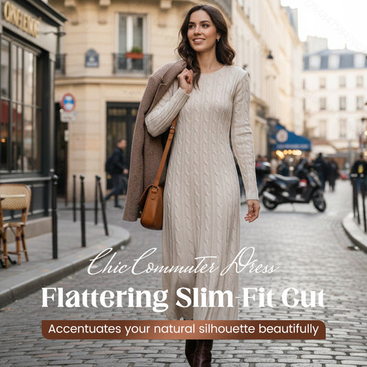 50 % OFF !!✨Women's Long Sleeve Cable-Knit Sweater Midi Dress