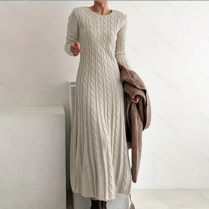 50 % OFF !!✨Women's Long Sleeve Cable-Knit Sweater Midi Dress