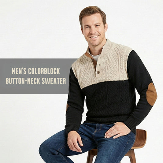 📢51%  OFF !! ⏰Men's Colorblock Button-Neck Sweater