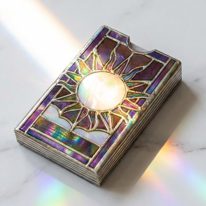 🔮✨Mystical Iridescent Tarot Deck Holder – Handcrafted Stained-Glass Box with Shimmering Rainbow Finish & Sacred Display Window! 🌈🔮