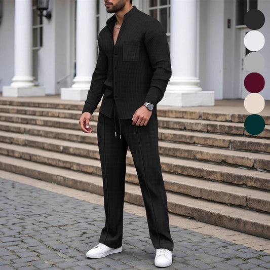 🔥【1° Más Vendido】🔥👕 Conjunto de Dos Piezas para Hombre 👖 Camisa y Pantalón Informales de Tejido Gofrado 🌟 Estilo y comodidad para cada ocasión ✨