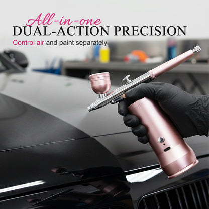 🎨 -50% ! ✈️ Kit d’Aérographe Sans Fil avec Compresseur – Double Action – 3 Pressions (20/23/27 PSI) – Godets 20 cc + 40 cc – Type-C – Vert/Rose 🖌️