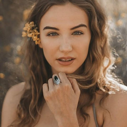 Anillo de Declaración Vintage para Mujer con Marcasita Negra