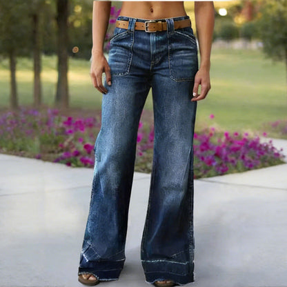 👖🌟 PROMO FLASH 50% ! Jean Évasé Rétro Femme – Denim Élastique, Poches Pratiques, Ourlet Large Retroussé, Tailles S-2XL, Idéal Look Vintage Chic ✨
