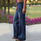 👖🌟 PROMO FLASH 50% ! Jean Évasé Rétro Femme – Denim Élastique, Poches Pratiques, Ourlet Large Retroussé, Tailles S-2XL, Idéal Look Vintage Chic ✨