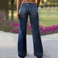 👖🌟 PROMO FLASH 50% ! Jean Évasé Rétro Femme – Denim Élastique, Poches Pratiques, Ourlet Large Retroussé, Tailles S-2XL, Idéal Look Vintage Chic ✨