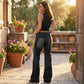 👖🌟 PROMO FLASH 50% ! Jean Évasé Rétro Femme – Denim Élastique, Poches Pratiques, Ourlet Large Retroussé, Tailles S-2XL, Idéal Look Vintage Chic ✨
