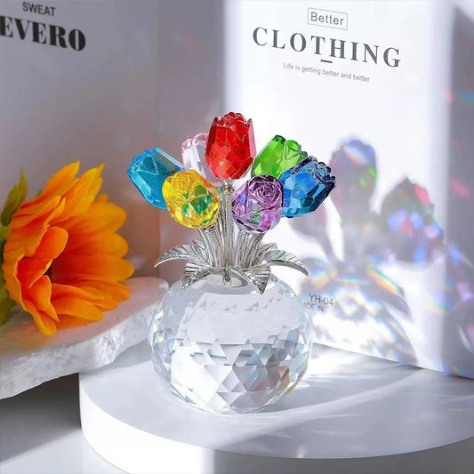 🌹💎 Regalo Ideal para Ella | Figura Eterna de Rosas de Cristal en Jarrón – Decoración de Lujo para Sala o Dormitorio 🎁 Perfecto para San Valentín, Día de la Madre o Aniversario | No Se Marchita, Símbolo Atemporal del Amor ❤️