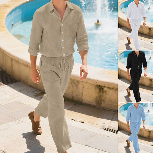 👔 50% DE RÉDUCTION ! ✨ Ensemble 2 Pièces en Lin pour Homme – Chemise Manches Longues & Pantalon Coupé Droit – Tissu Lin Premium Respirant – Élégance Minimaliste pour l’Été, le Bureau et les Occasions Spéciales 🌿💼☀️