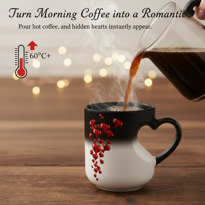 📢 50 % DE RÉDUCTION !!! ⏰ Mug en Céramique à Couleur Changeante avec Anse en Forme de Cœur – 325 ml – Révélation Thermique >60°C pour Café et Thé 💝✨