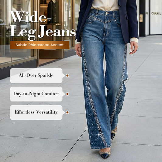 Vaqueros de pierna ancha adornados con pedrería para mujer