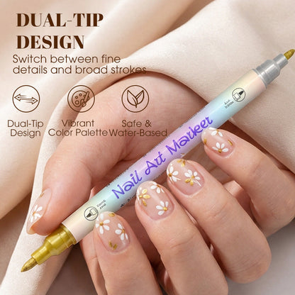 🥳 Grande promotion 2026 🥳💞 Plus de 50 000 unités vendues ! ✨🎨 55 % de rabais ! Stylo à ongles à double embout — Séchage rapide, sans lampe UV. Embout fin et pinceau. 12 ou 24 couleurs éclatantes. 💅🖌️