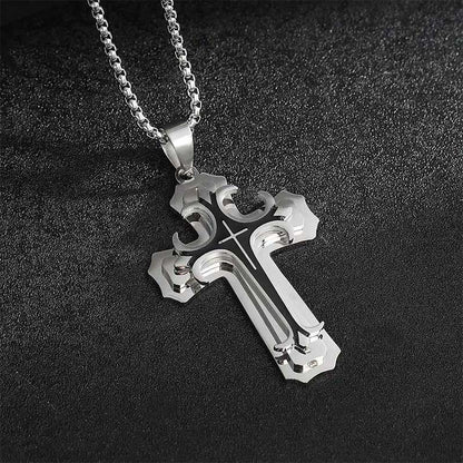 ✝️Collar de Cruz Hip-Hop para Hombre | Acero Inoxidable, Diseño Bicolor con Patrones ✨ 50% OFF – Último Día!