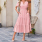 👗 PROMO -50% ! ⏰ Robe Longue Femme Col V Manches Courtes – Coton Respirant, Silhouette Fluide Flatteuse, Texture Plissée Élégante · 6 Coloris · S–2XL (EU 36-46) ✨