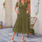 👗 PROMO -50% ! ⏰ Robe Longue Femme Col V Manches Courtes – Coton Respirant, Silhouette Fluide Flatteuse, Texture Plissée Élégante · 6 Coloris · S–2XL (EU 36-46) ✨