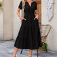 👗 PROMO -50% ! ⏰ Robe Longue Femme Col V Manches Courtes – Coton Respirant, Silhouette Fluide Flatteuse, Texture Plissée Élégante · 6 Coloris · S–2XL (EU 36-46) ✨
