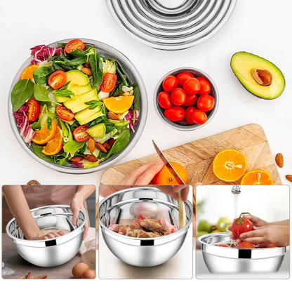 🍲 6 Bols en Acier Inoxydable – Inox 304 – 3 Accessoires Râpes Inclus for Cuisine