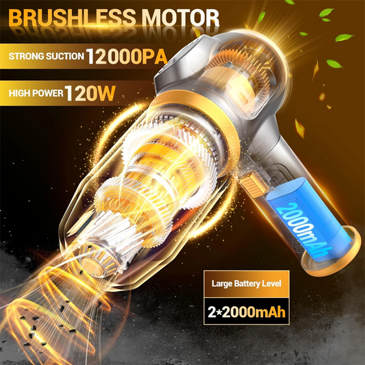 🎉 50% DE RÉDUCTION ! 🧹 Mini Aspirateur Portatif 4-en-1 – 12 000 Pa – Sans Balai & Batterie Longue Durée for Voiture & Maison