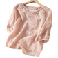 🌸👚 PROMO FLASH 50% ! Blouse Femme Brodée Coton-Lin – Broderie Florale, Encolure Ronde, Manches 3/4, 4 Couleurs, Tailles S-3XL, Idéale Printemps & Été 🌿