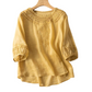 🌸👚 PROMO FLASH 50% ! Blouse Femme Brodée Coton-Lin – Broderie Florale, Encolure Ronde, Manches 3/4, 4 Couleurs, Tailles S-3XL, Idéale Printemps & Été 🌿