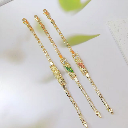💐 50% DE RÉDUCTION – OFFRE FLASH ! 🎁 Bracelet Chaîne Figaro – Alliage Doré – Icône Religieuse & Fermoir Sécurisé for Homme & Femme