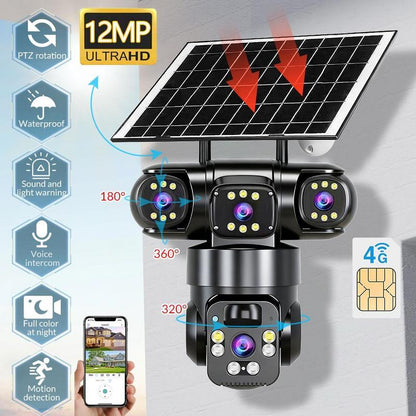 📹☀️ PROMO FLASH 50% ! Caméra de Surveillance Extérieure Wi-Fi 6K 9MP Triple Objectifs – Alimentation Solaire, PTZ 360°, Vision Nuit Couleur, Détection de Mouvement, Audio Bidirectionnel, IP66 🌳