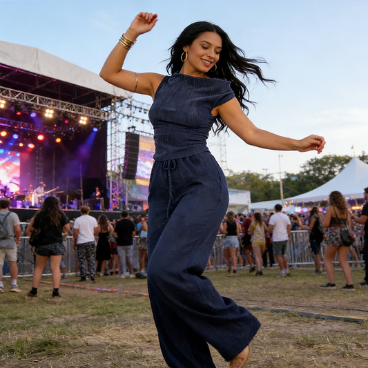 Conjunto elegante de camiseta sin mangas y pantalones de pierna ancha