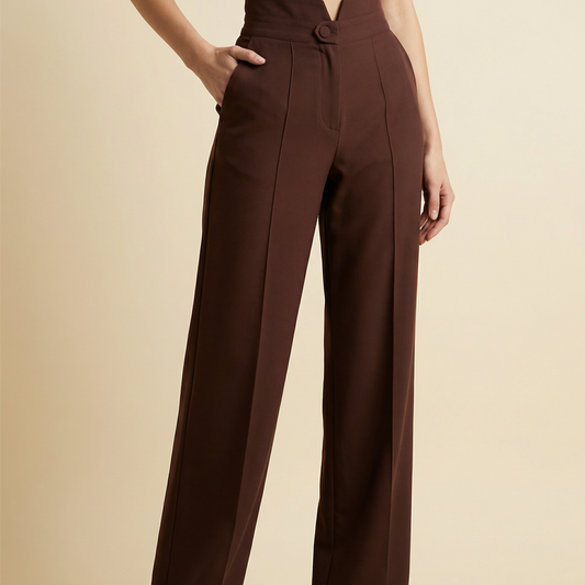 💎 Pantalones de cintura ancha de cintura ancha de cintura alta para mujer – cintura en V, silueta fluida y bolsillos funcionales (Coffee | S–3XL) 👖