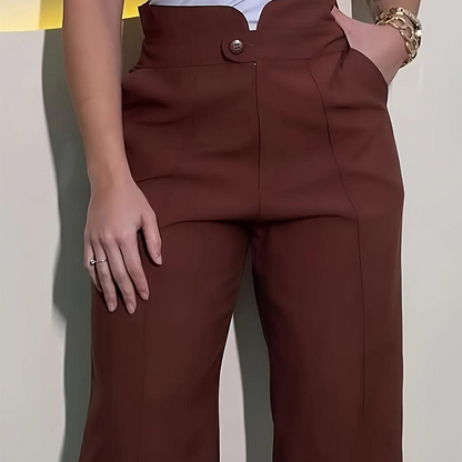 💎 Pantalones de cintura ancha de cintura ancha de cintura alta para mujer – cintura en V, silueta fluida y bolsillos funcionales (Coffee | S–3XL) 👖