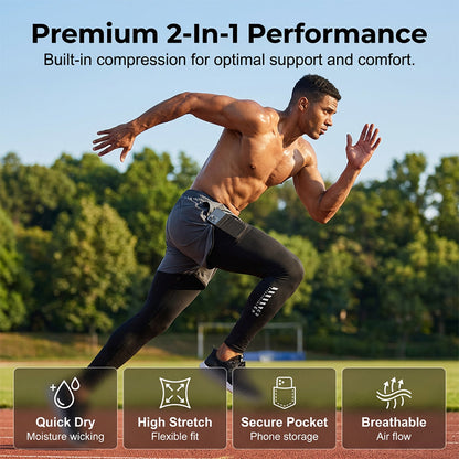 📱 PROMO LIMITÉE 50% DE RÉDUCTION ! ✨ Collant 2-en-1 pour Homme – Compression, Respirant, Poche Téléphone ✨