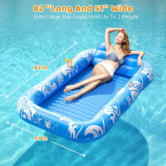 🏊🌊 PROMO FLASH 50% ! Chaise Longue Gonflable Piscine – Double, 208x130cm, 159kg, Coussin, Porte-Gobelets, Housse Incluse, Idéale Détente & Bronzage ☀️