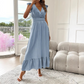 👗✨ PROMO FLASH 50% ! Robe Longue Femme Romantique – Col en V, Taille Cintrée, Volants, Tissu Fluide, 6 Couleurs, Parfaite pour Toutes Occasions 🌹