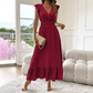 👗✨ PROMO FLASH 50% ! Robe Longue Femme Romantique – Col en V, Taille Cintrée, Volants, Tissu Fluide, 6 Couleurs, Parfaite pour Toutes Occasions 🌹