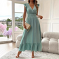 👗✨ PROMO FLASH 50% ! Robe Longue Femme Romantique – Col en V, Taille Cintrée, Volants, Tissu Fluide, 6 Couleurs, Parfaite pour Toutes Occasions 🌹