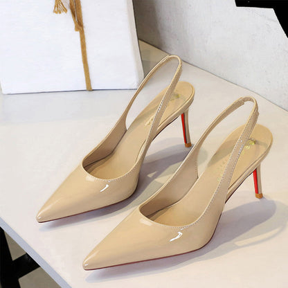 💎 50% DE RÉDUCTION ! 👠 Escarpins Stiletto Vernis Bout Pointu – Cuir Verni & Caoutchouc – Bride Arrière for Femme