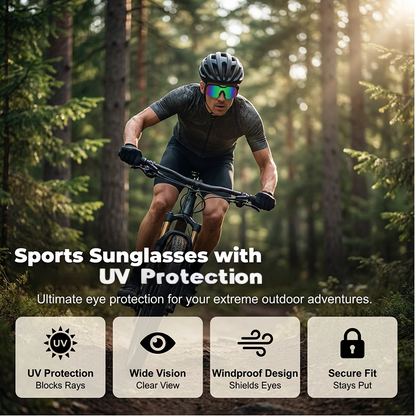 🕶️ PROMO -50% EN CE MOMENT ! 🔥 Lunettes Sport UV400 Unisexe – Verres Miroir Anti-Éblouissement, Monture TR Légère, Vision Panoramique & Protection Latérale · 8 Couleurs ✨