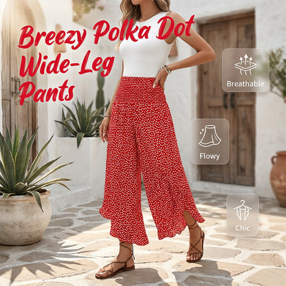 🔥👖 PROMO FLASH -50% AUJOURD'HUI SEULEMENT ! Pantalon Ample Taille Haute Femme – Jambes Larges à Pois, Tissu Léger Respirant, Ceinture Smockée, 3 Coloris, Tailles S-2XL ✨