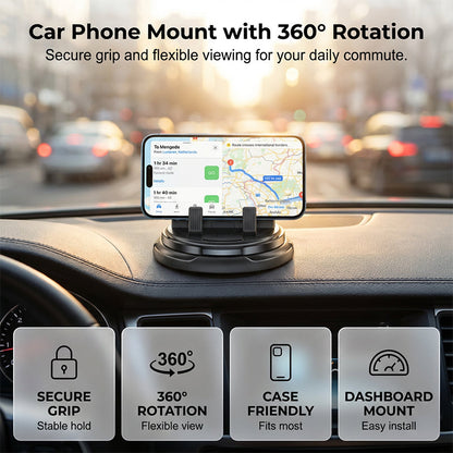 📱🚗 PROMO FLASH 50% ! Support Voiture Téléphone Rotatif 360° – Pour Tableau de Bord, Base Antidérapante, Compatible Coques Épaisses, Vue Débarrassée ✨
